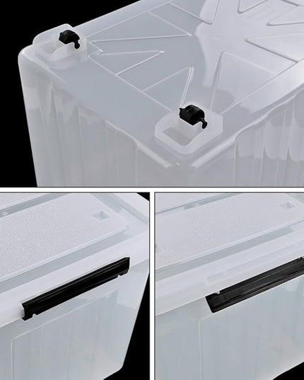 4-Pack 70 L Large Clear Storage Boxes, Plastic Latching Boxes with Wheeles