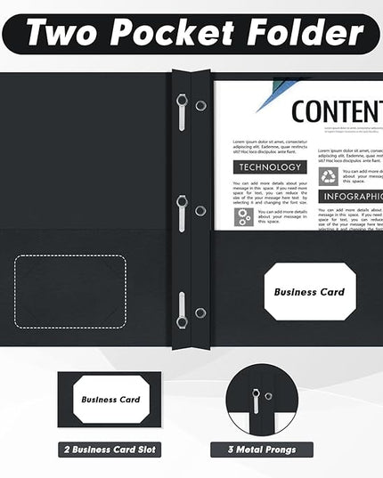 Two Pocket Folders, PANDRI 30 Pack Two Pocket Folders with Prongs, 3 Prong Folders Designed for Office and Classroom, Letter Size Black
