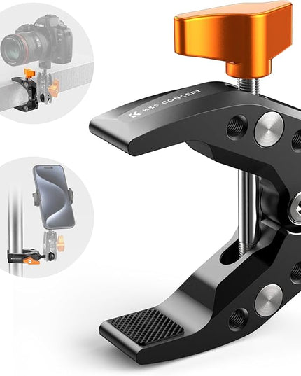 K&F CONCEPT Camera Mount Clamp, Super Crab Clamp with 1/4" Thread Holes, 60mm Max Opening for Round Pipe Flat Surface, Monitors, LED Lights, and Other Photographic Accessories