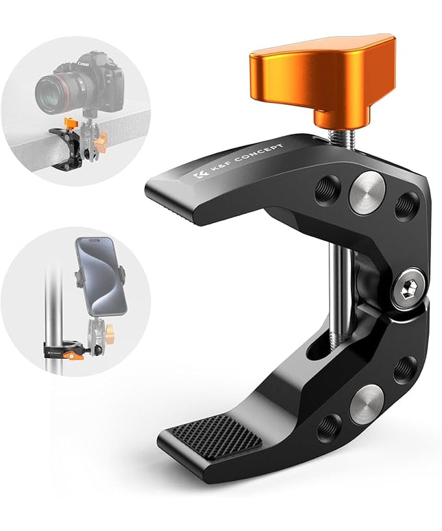 K&F CONCEPT Camera Mount Clamp, Super Crab Clamp with 1/4" Thread Holes, 60mm Max Opening for Round Pipe Flat Surface, Monitors, LED Lights, and Other Photographic Accessories