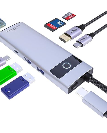 DiamondTiger 8-in-1 USB C Hub, 4K 30Hz HDMI Adapter, USB-C Docking Station with 100W PD, TF/MicroSD Card Reader, USB-A 2.0,3.0,Type-C 3.0 Ports,100M RJ45 for MacBook Pro/Air,iPad,iPhone 15/Pro Max
