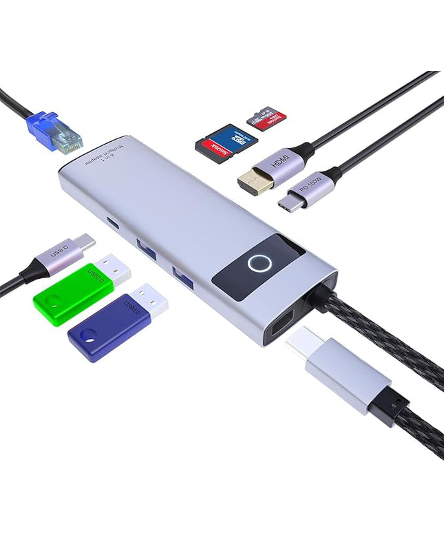 DiamondTiger 8-in-1 USB C Hub, 4K 30Hz HDMI Adapter, USB-C Docking Station with 100W PD, TF/MicroSD Card Reader, USB-A 2.0,3.0,Type-C 3.0 Ports,100M RJ45 for MacBook Pro/Air,iPad,iPhone 15/Pro Max