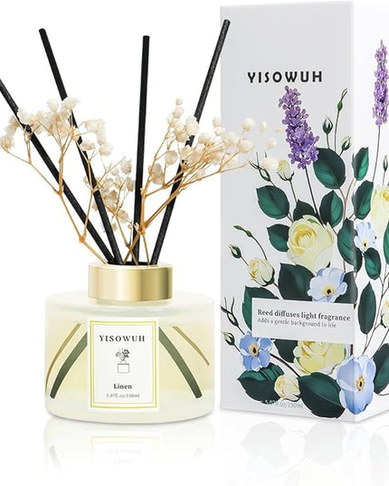 YISOWUH Reed Diffuser Set,5.07 fl oz (150 ml) - Linen Oil Diffusers with 8 Reed Sticks,Home Fragrance Reed Diffuser for Bathroom Shelf Decor