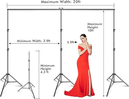 SLOW DOLPHIN Photo Video Studio 20ft (Wide) x 10ft (Tall) Heavy Duty Adjustable Width & Length Photography Backdrop Stand Background Support System Kit with Spring Clamps , Backdrop Clips, Carry Bag