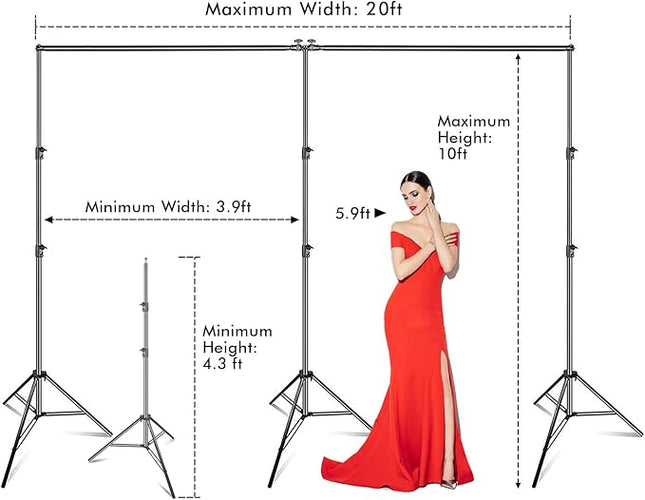 SLOW DOLPHIN Photo Video Studio 20ft (Wide) x 10ft (Tall) Heavy Duty Adjustable Width & Length Photography Backdrop Stand Background Support System Kit with Spring Clamps , Backdrop Clips, Carry Bag
