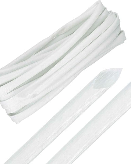 MECCANIXITY 30ft Braided Cable Sleeve, 3/8" ID 200C High Temperature 1500V Fiberglass Wire Insulation Cord Protector Organizer Wires Management for Motor Engine Fuel Line, White