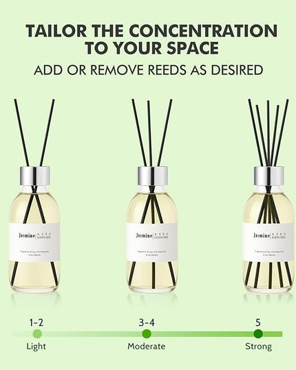 Clesh Reed Diffuser Set, 6.7 oz Jasmine Scented Diffuser with Sticks, Home Fragrance Reed Diffuser for Bathroom Shelf Decor