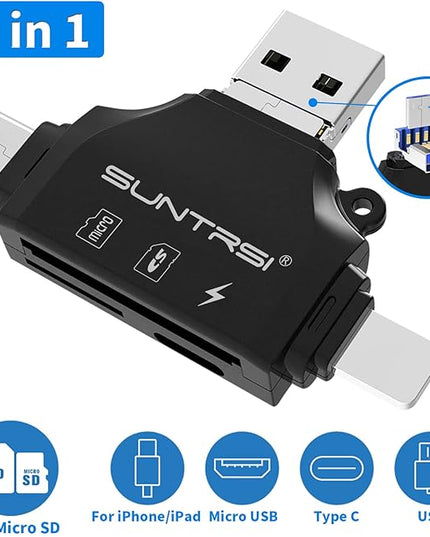 4 in 1 SD Card Reader for iPhone ipad Android Mac PC Camera,Micro SD Card Reader SD Card Adapter Portable Memory Card Reader Trail Camera Viewer for SD and TF Card
