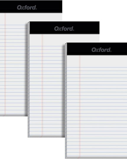 Oxford 5 x 8 Inch Legal Pads, 3 Pack, Narrow Ruled on Both Sides, White Lined Paper, 50 Perforated Sheets Per Writing Pad, Proudly Made in the USA (1017034)