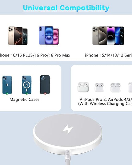 [Apple MFi Certified]Magnetic Wireless Charger for iPhone 17 16 15,10FT Fast Mag Safe Wireless Charging Pad with 20W USBC Charging Block for iPhone 17/Air/16 Pro Max/16 Pro/15/14/13/12,AirPods 3/Pro 2