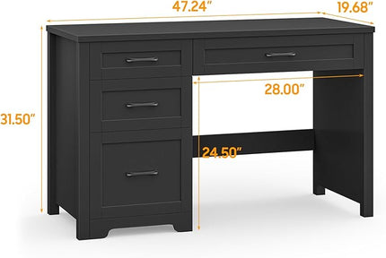 Vabches Farmhouse 47" Executive Desk with File Drawer, Workstation for Home Office, Study, Writing,Wood Computer Desk with 3 Storage Drawers.(Black