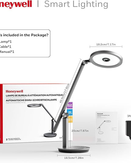 Honeywell Desk Lamp for Home Office, H6 Sunturalux™ Eye-Caring Led Desk Light, 800LM Dimmable Desk Lamp with Timer, Touch Control Tall Desk Reading Light, Table Lamp for Circle Webcam, Study, Bedroom