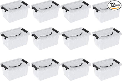 6 Quart Clear Plastic Storage Bins with Handles, Plastic Storage Latch Box with Lid, 12 Packs