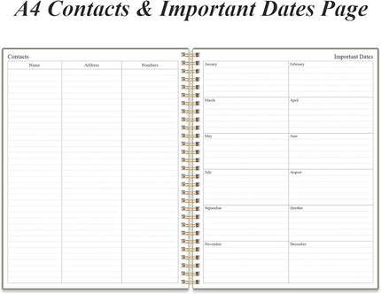 Daily Planner Undated - A4 To Do List Notebook Hourly Schedules, Spiral Appointment Planner for Women and Men,PVC Hardcover, Inner Pocket, Elastic Closure, 8.5" x 11", Green