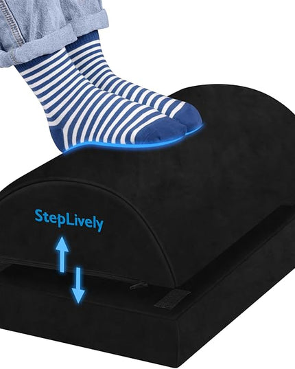 StepLively Foot Rest for Under Desk at Work, Comfortable Foot Stool with 2 Adjustable Heights, Footrest with Washable Cover, for Back & Hip Pain Relief, Suitable for Office, Home and Car (Black)