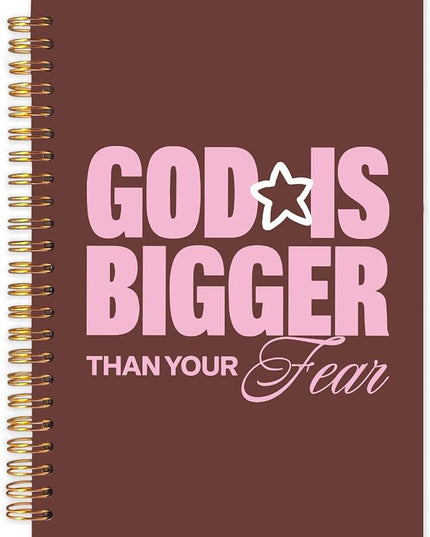 Christian Spiral Journal Notebook 5.5x8.3in, Bible Scripture Journal for Woman, God is Bigger than Your Fear Spiritual Religious Notebooks for Note Taking, Hardcover Notebook