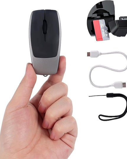Wireless Mini Bluetooth Mouse with Card Reader (Up to 2TB),Portable Compact Silent Rechargeable Small Finger Optical Travel Mouse for PC/Laptop/Tablet/Smartphone, Students Kids Girl Boy Gift（Grey）