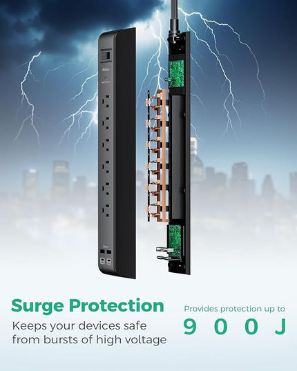 2 Pack Surge Protector Power Strip with 6 Outlets 4 USB Ports (2 USB C) 5-Foot Extension Cord Flat Plug 900 Joules 15A Circuit Breaker Wall Mount Desk USB Charging Station for Home Office