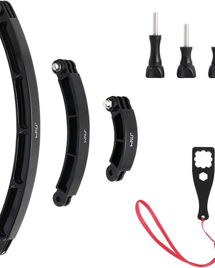 HSU 3 in 1 Curved Extension Arm Kit, Extension Pivot Arm Adjustable Monopod Bracket for GoPro Hero 13/12/11/10/9/8/7/6/5 Black, Session 5/4, DJI Osmo Action and More