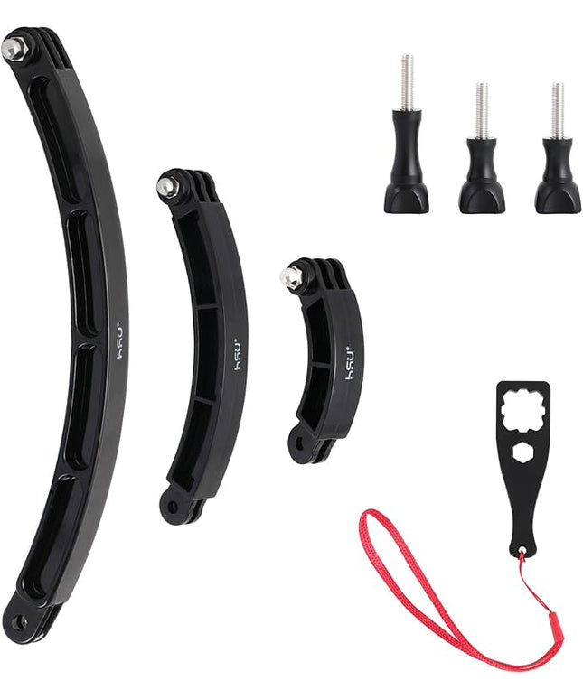 HSU 3 in 1 Curved Extension Arm Kit, Extension Pivot Arm Adjustable Monopod Bracket for GoPro Hero 13/12/11/10/9/8/7/6/5 Black, Session 5/4, DJI Osmo Action and More