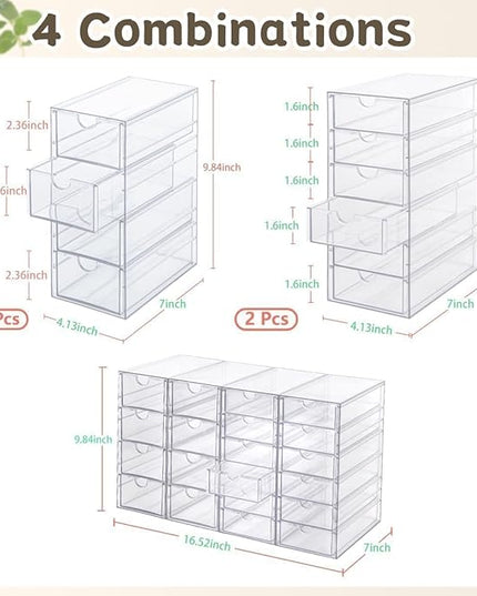 VZKAH Acrylic Organizer with Drawers | 20 Drawers 4 Sets | Desk Organizer and Storage, Clear Makeup Organization, For Office/Art Supply/Craft Storage and Organization