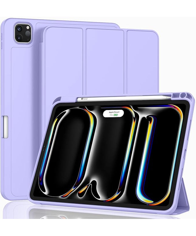 ZryXal iPad Pro 11 Inch Case (M5) 2025/ (M4) 2024 (Model: A2836/A2837/A3006), Trifold Stand Smart Cover with Pencil Holder and Soft TPU Back, Auto Wake/Sleep (Light Purple)