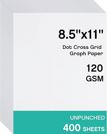 Sabary 400 Sheets Dot Cross Grid Graph Paper 8.5 x 11 Inches Letter Size Grid Paper Unpunched Refills Graph Paper Large Grid for Planning Bullet Journaling Thick Paper Smooth, White (Trendy Style)