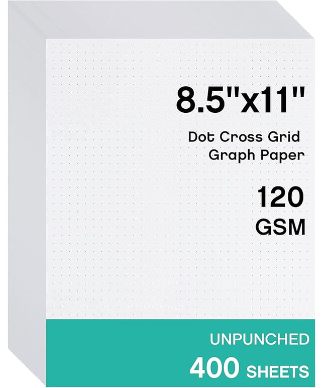 Sabary 400 Sheets Dot Cross Grid Graph Paper 8.5 x 11 Inches Letter Size Grid Paper Unpunched Refills Graph Paper Large Grid for Planning Bullet Journaling Thick Paper Smooth, White (Trendy Style)