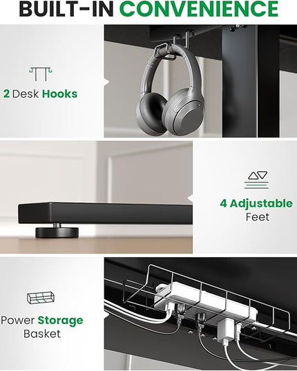Electric Standing Desk Adjustable - 60x28 Inch Sit Stand Desk with 1 Inch Thick Tabletop, Double Beam Frame, 3 Memory Height Adjustment, Cable Management for Home Office