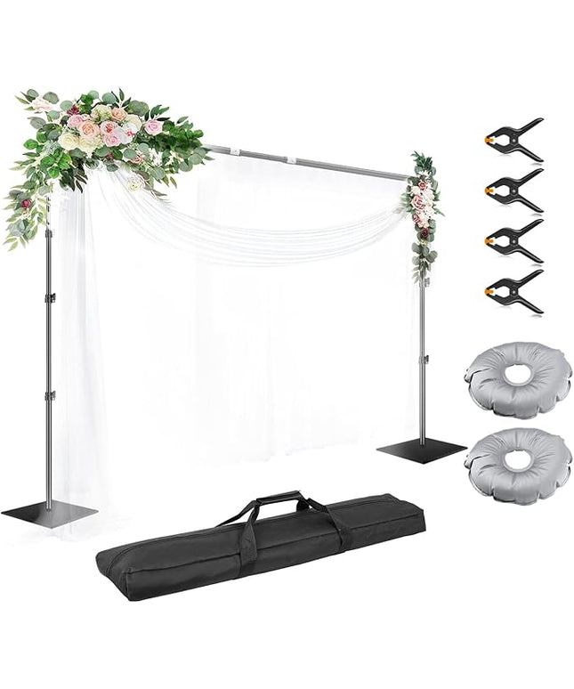 EMART Backdrop Stand, 10x10ft Width Adjustable Photography Background Support Poles with Heavy Duty Flat Base, Photo Metal Steel Pipe and Drape Frame Kit for Parties Birthday Wedding - Black