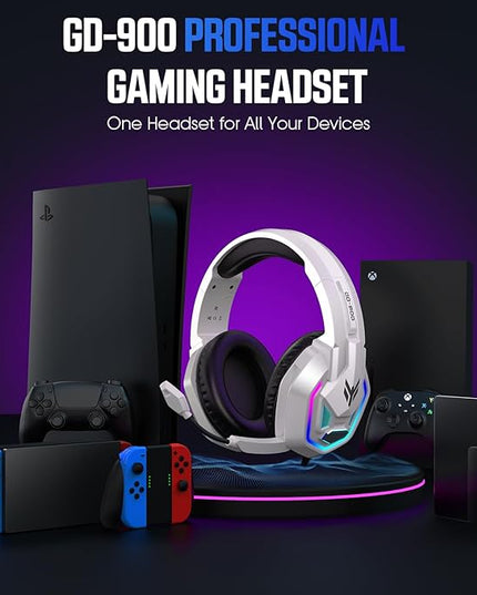 Gaming Headset for PS5, PS4, Xbox Series X|S, Xbox One, PC, Switch, Mac - RGB Over-Ear Headphones with 7.1 Surround Sound, Noise Cancelling Mic, 50mm Drivers & Memory Earmuffs for Nintendo 64