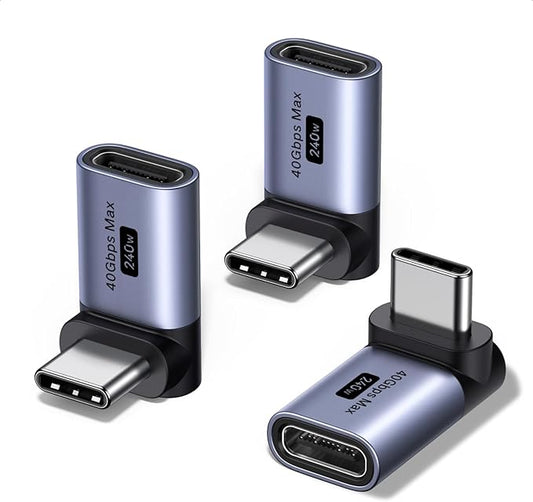 UGREEN 90 Degree USB C Adapter 3 Pack,Right Angle USB C Male to Female Adapter[40Gbps,240W,8K 60Hz] Compatible for Switch 2,Steam Deck,ROG Ally,MacBook,iPhone 17/16,iPad,Thunderbolt 4