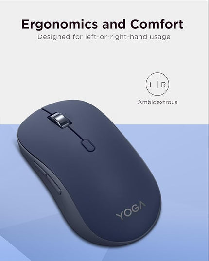 Lenovo Yoga Bluetooth Silent Mouse, 3 Level DPI Adjustment, 36 Month Battery Life, Bluetooth 5.3, 3 Device Paring, Whisper Quiet, Programmable Buttons, Smooth Finish, Cosmic Blue