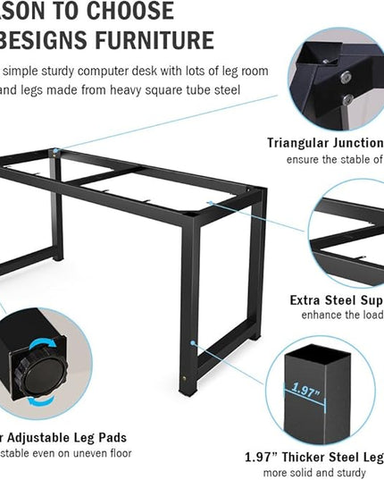 Tribesigns Computer Desk, 55 inch Large Office Desk Computer Table Study Writing Desk for Home Office, Black + Black Leg