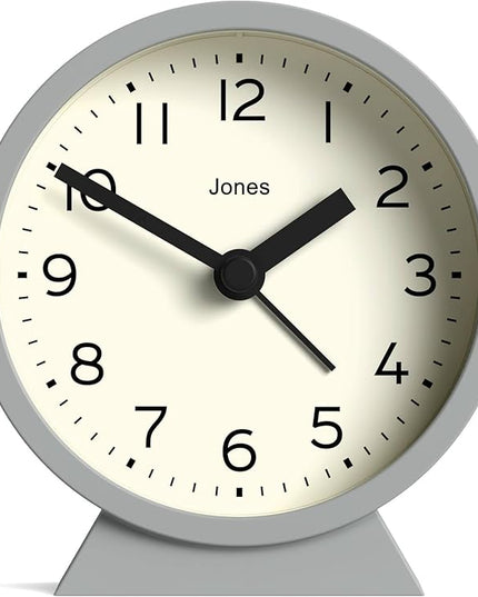 JONES CLOCKS® Midnight mini Alarm Clock | Contemporary Design | Gray | Stylish, Compact and Functional for Bedside, Desk or Shelf