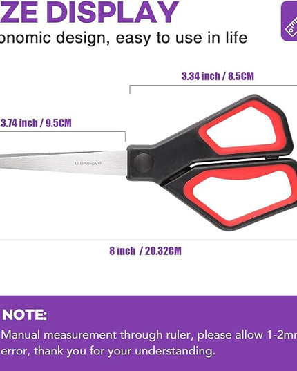 BURVAGY 30Pack 8" Scissors All Purpose, Heavy Duty Scissors with Ultra Sharp Blades Comfort Grip Handles - For Office Home School Sewing Fabric Crafts, High/Middle School Student Teacher Scissor