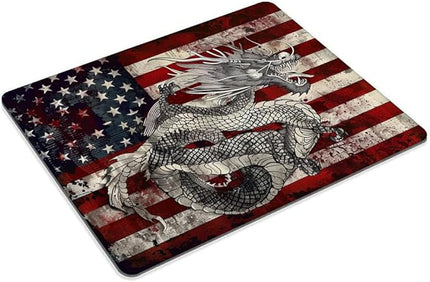 Square Mouse Pad Fierce Mythical Dragon with National Flag-4,Gaming Mouse Pads for Desk,Soft Computer Waterproof Non-Slip Mouse Mat