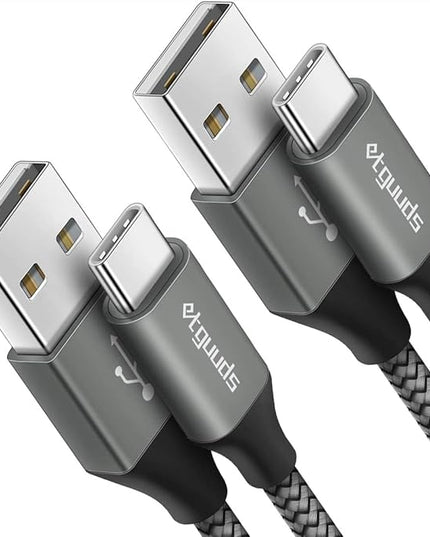 etguuds USB A to USB C Cable 4ft, 2-Pack, 3A Fast Charging Type C Charger Cord for iPhone 17 16 15 Pro Max 16e 17 Air, Samsung Galaxy S25 S24 S23 S22 S21 S20 A17 A16 A56 A55 Flip Fold, Gray
