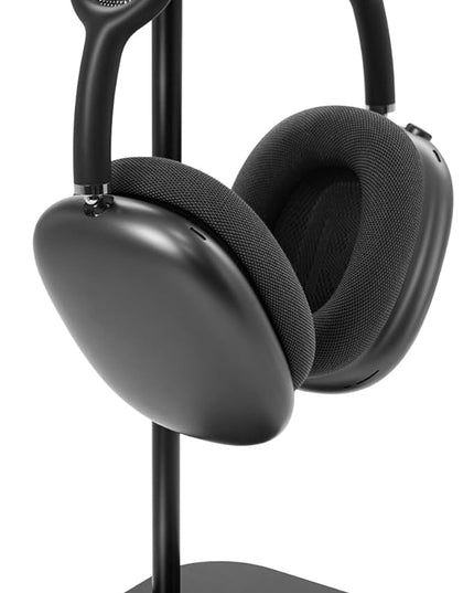 GEVO Headphone Stand for Desk, Walnut Wood & Aluminum Headset Stand, Universal Walnut Gaming Headset Holder with Solid Heavy Base for AirPod Max, Bose, Sony All Headphone Sizes (Square Base)