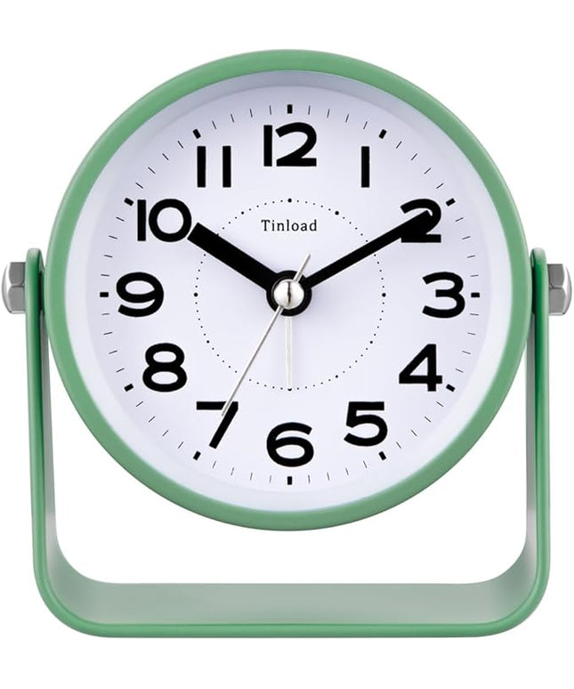 Tinload Analog Alarm Clock for Bedroom, Silent Non-Ticking Quartz Movement, Battery Operated with Snooze & On-Demand Light, Bedside Desk Table Clock, Ideal for Home, Office (Green)
