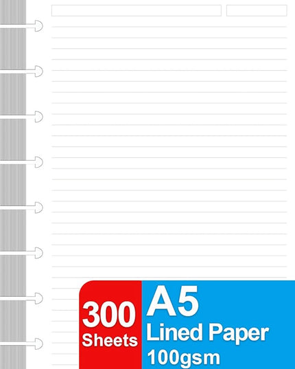 (3 Pack) A5 TUL Discbound Lined Refill Paper, Junior Size 8 Disc Disbound Notebooks, 300Sheets/600Pages, 100gsm White Paper, 5.8'' x 8.2''