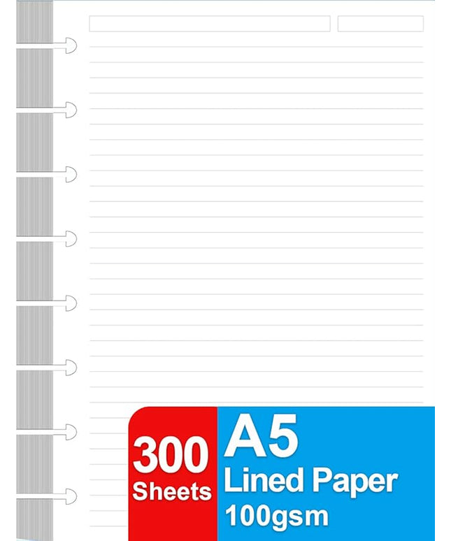 (3 Pack) A5 TUL Discbound Lined Refill Paper, Junior Size 8 Disc Disbound Notebooks, 300Sheets/600Pages, 100gsm White Paper, 5.8'' x 8.2''