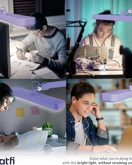 Neatfi XL 2,500 Lumens LED Task Lamp, 22 Inches Wide, 30W, 162 Pcs SMD LED, Eye-Caring, Desk Light with Clamp for Home, Office, and Study Room (Non-CCT, Lavender)