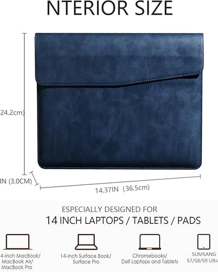 Leather Laptop Sleeve Compatible with MacBook Pro 14 Inch M4 M3 M2 M1 Pro/Max Case,Slim and Durable Waterproof Protective Cover for 13-14 Inch Notebook Computer Cover,Blue