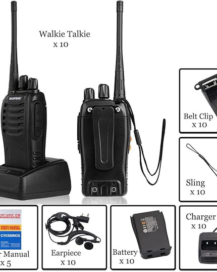 Baofeng Walkie Talkies Two-Way Radios bf-888s for Adults Long Range Rechargeable Communicator Handheld Professional UHF Interphone 10 Pack Walky Talky Set with Earpiece,Li-ion Battery and Charger