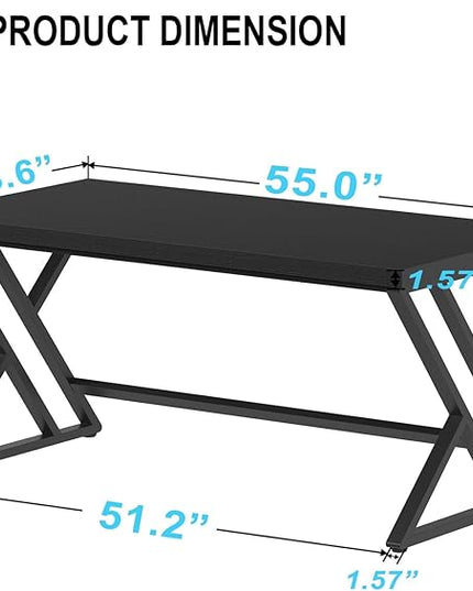 LVB Black Computer Desk, Modern Gaming PC Writing Desk for Home Office, Metal Computer Study Work Table for Bedroom, Industrial Executive Student Simple Workstation Desk, 55 in, Black Oak