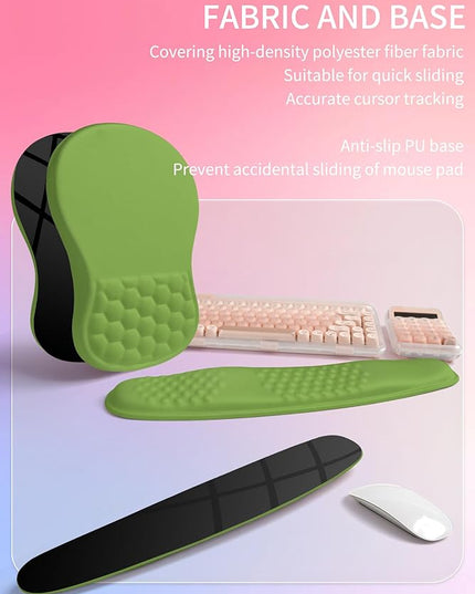 Hokafenle 2in1 Combination, Wave Keyboard Wrist Rest and Ergonomic Curvature Mouse Pad Wrist Support for Relieve Wrist Pain, Filled with Soft Cushion Memory Foam, Dill Green