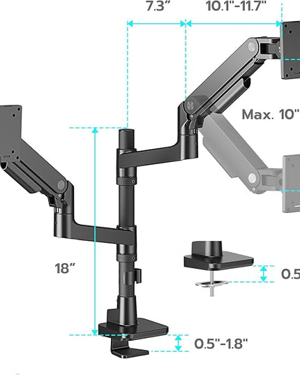 ARES WING Dual Monitor Arm Desk Mount for 17-49 Inch Ultrawide Monitors, Heavy Duty Dual Monitor Mount Holds 44 lbs, Full Motion Gas Spring Vertical Stacked Monitor Mount, 75/100 VESA Mount, Black