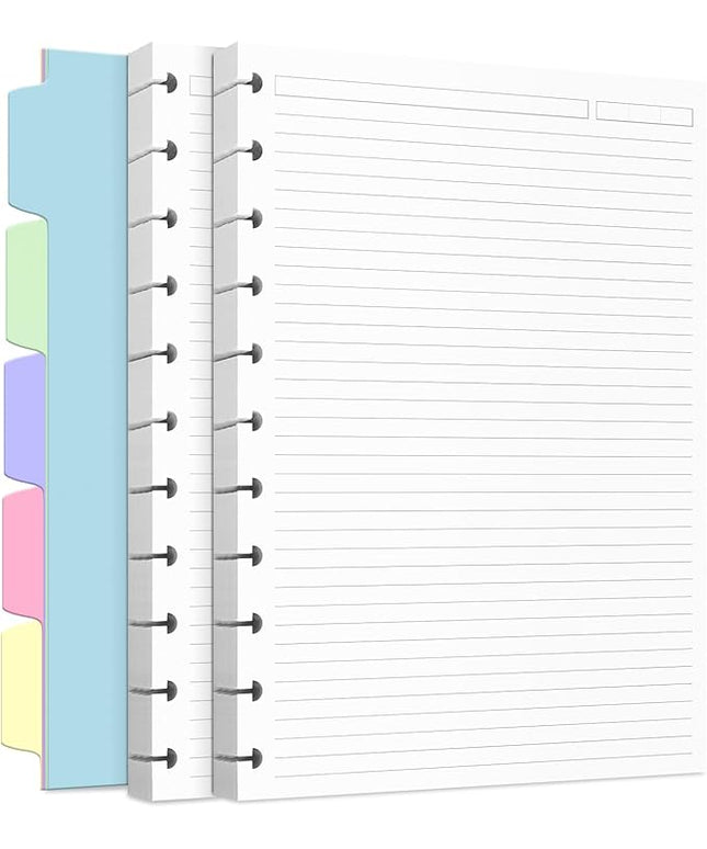Discbound Refill Paper, Disc Paper Refill for Note-Taking System Discbound Planner Inserts with 240 Pages, 5 Sheets Dividers,White Paper Refill, Letter Size 8.5" x 11 "