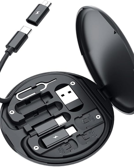 USB C Adapter Cable Kit, Multi Charging Cable Case Convertor USB C to iOS Device/Type C/Micro/USB A Adapter, Data Transfer Contains Card Slot for Traveling, Use as Phone Holder (Black)